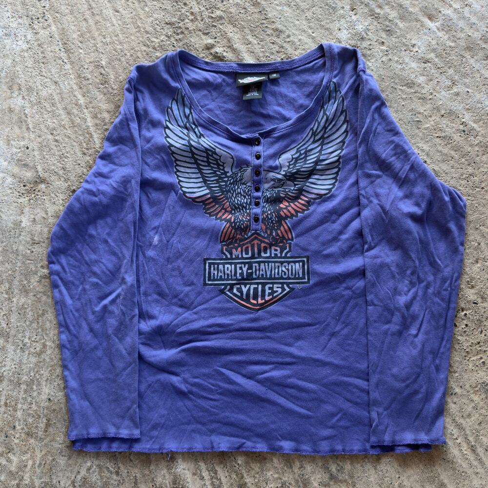 Vintage Harley Davidson Purple Henley Long Sleeve Top Shirt 1W Women's Eagle